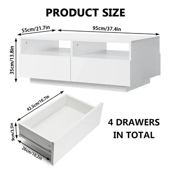 RGB LED Coffee Table High Gloss Simple Design Side Table for Living Room Furniture Tea Table Desks Home Storage Organzier 5