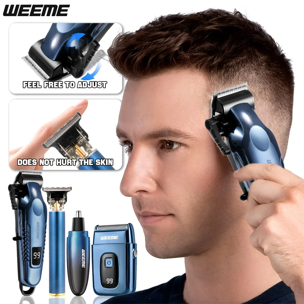 Men's Blue Electric Hair Trimmer Set, USB Rechargeable Multi-Function Clipper, Ideal for Home, Travel, Outdoor Use