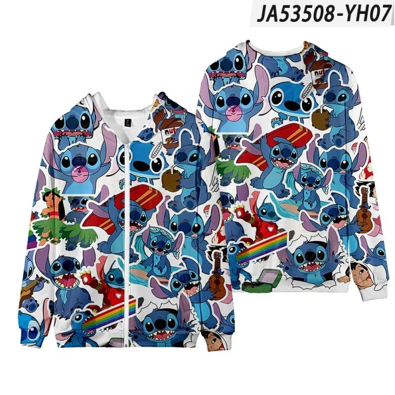 Dis Stitch Zipper Jacket Hoodie Lilo and Stitch Polyester Casual Coat Cosplay Costumes Boys Girls Sportswear Pullover