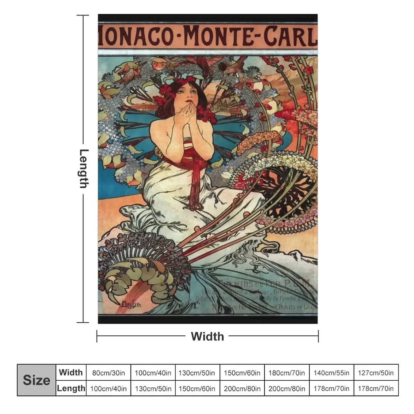 Monaco Monte Carlo 1897 - Mucha Art Nouveau Enhanced Throw Blanket Decorative Beds Comforter Soft Plaid Blankets