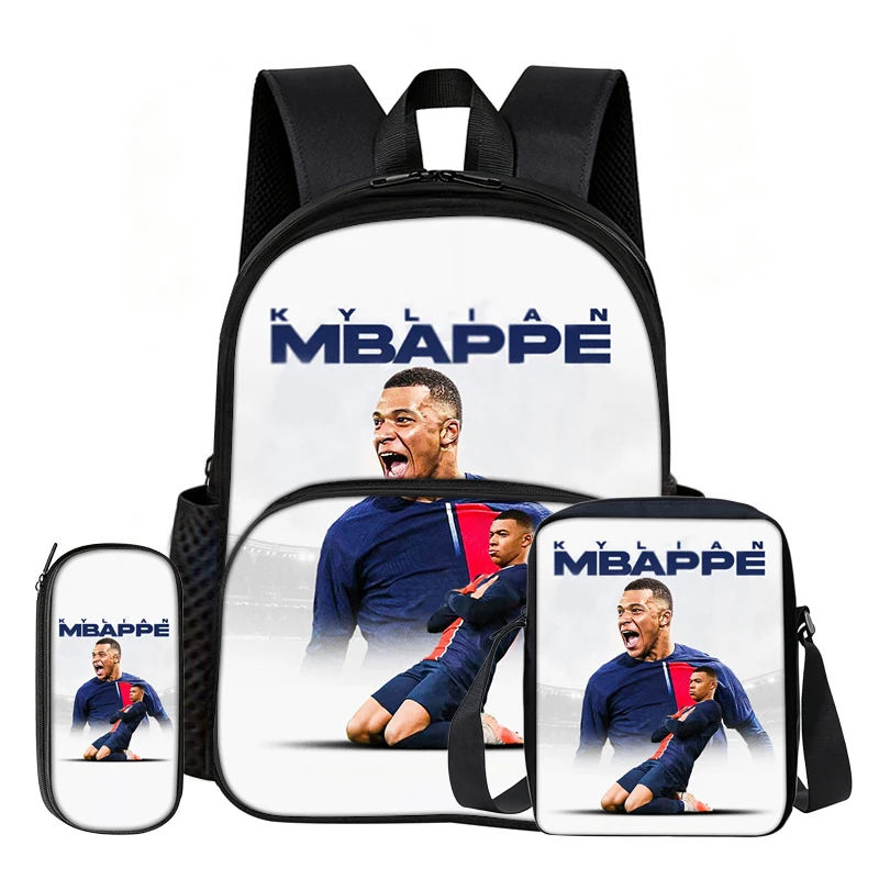 3Pcs set with Front Pocket Backpack M-Mbappe Learn, Travel Football Star Shoulder Bags, Pencil Bag, Sport School Bags
