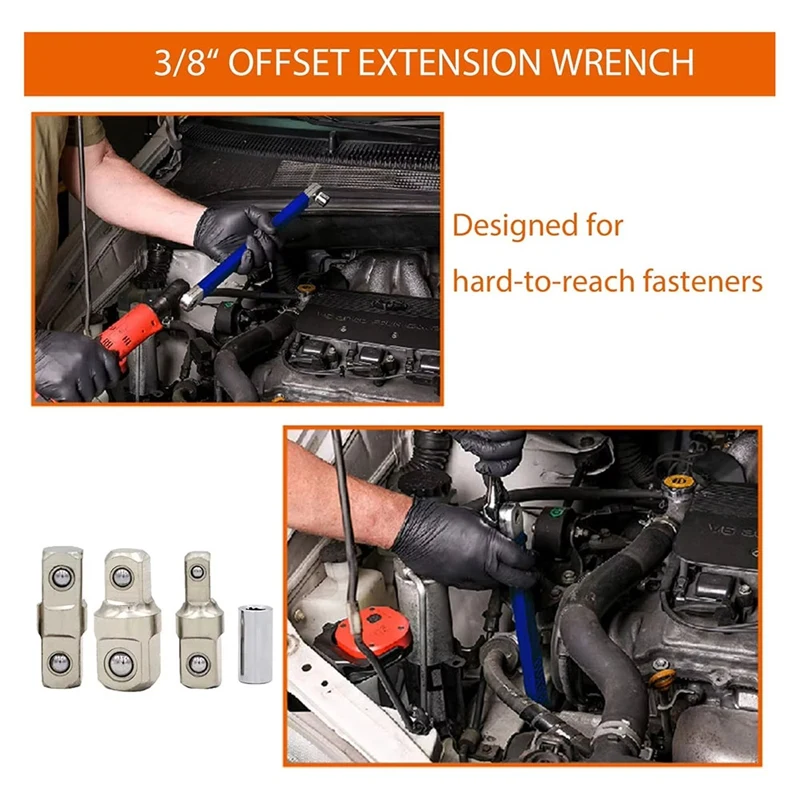 Удлинительный ключ со смещением BAAG, инструмент для удлинения плотных помещений с универсальными адаптерами привода 1/2 дюйма, 1/4 дюйма и 3/8 дюйма