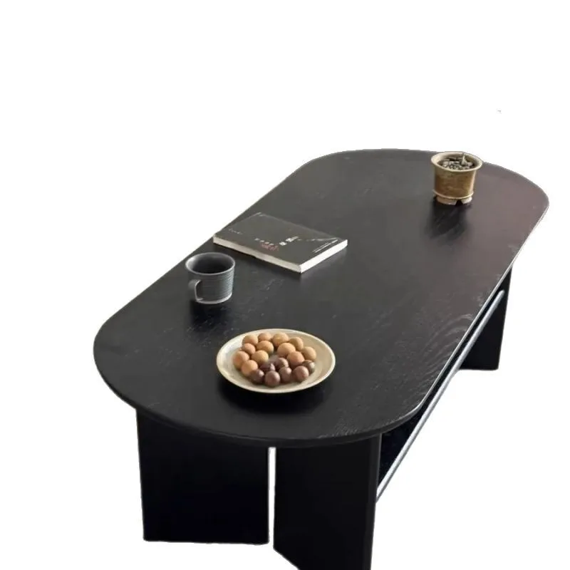 

Nordic living room black table B & B family small apartment simple oval log
