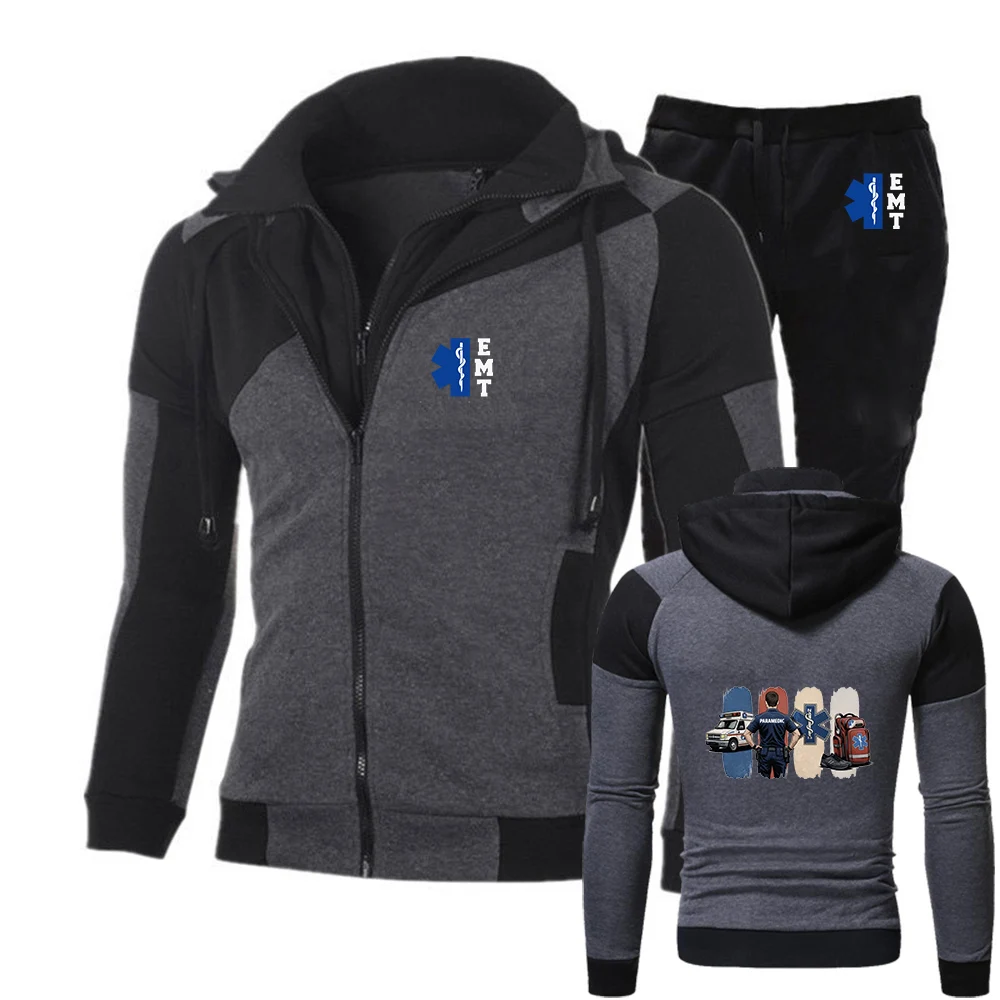 

Новый мужской спортивный костюм 2026 EMT Emergency Ambulance Print: худи на молнии с принтом и спортивные брюки для весны и осени, повседневный, в стиле High Street