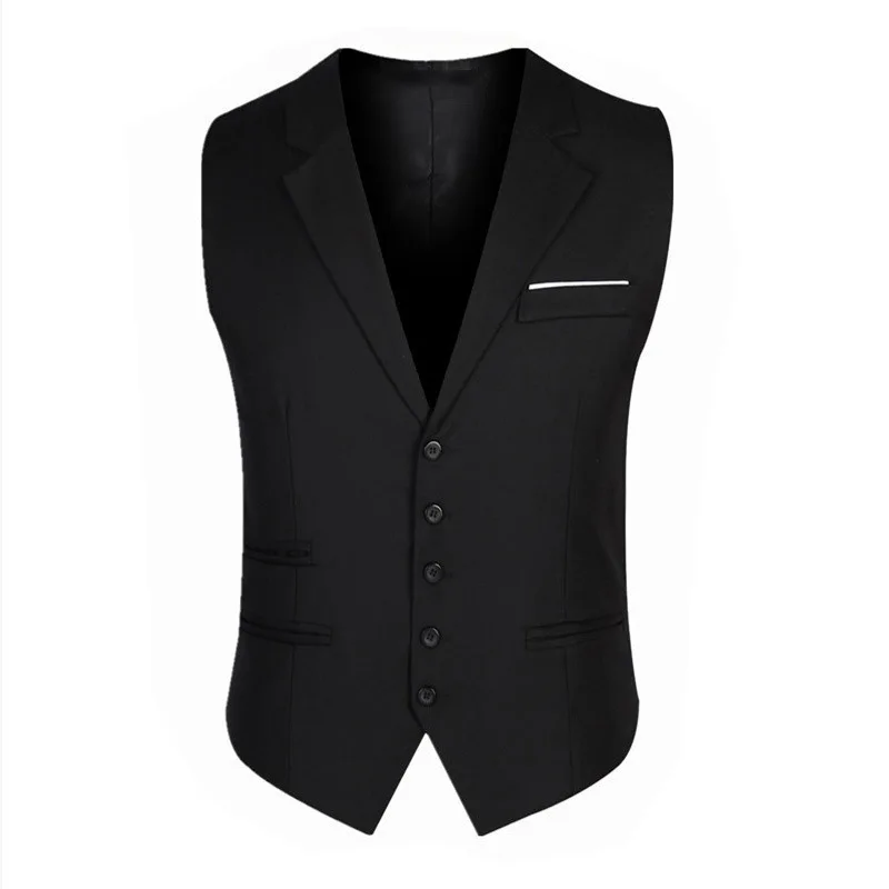 Solid V Neck Men Vest Blazer Single Breasted Suits Sleeveless Cardigan Blazers Slim Skinny Slight Strech Buttons Business
