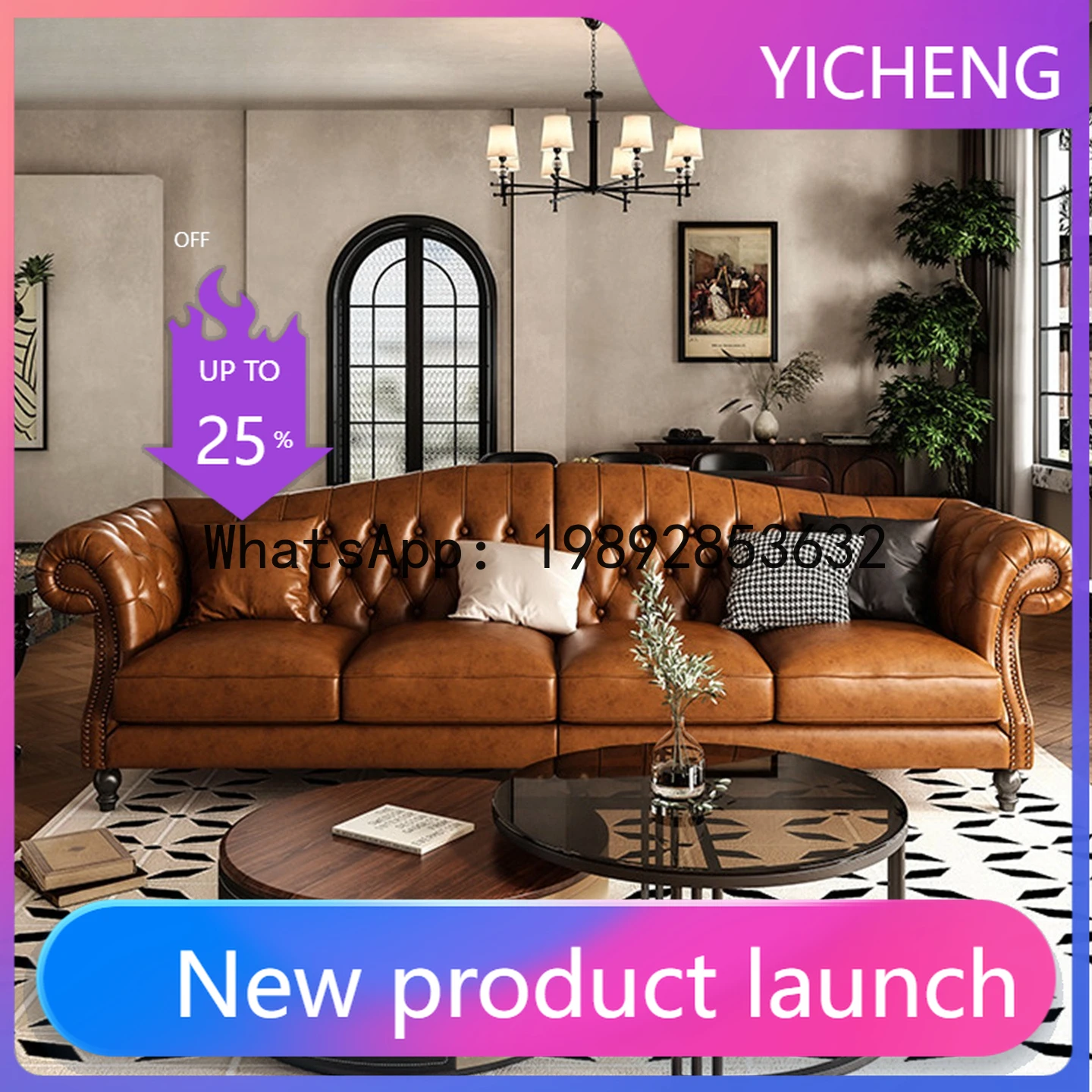

Hys genuine leather sofa - vintage 3-seater living room leather sofa - solid wood living room furniture
