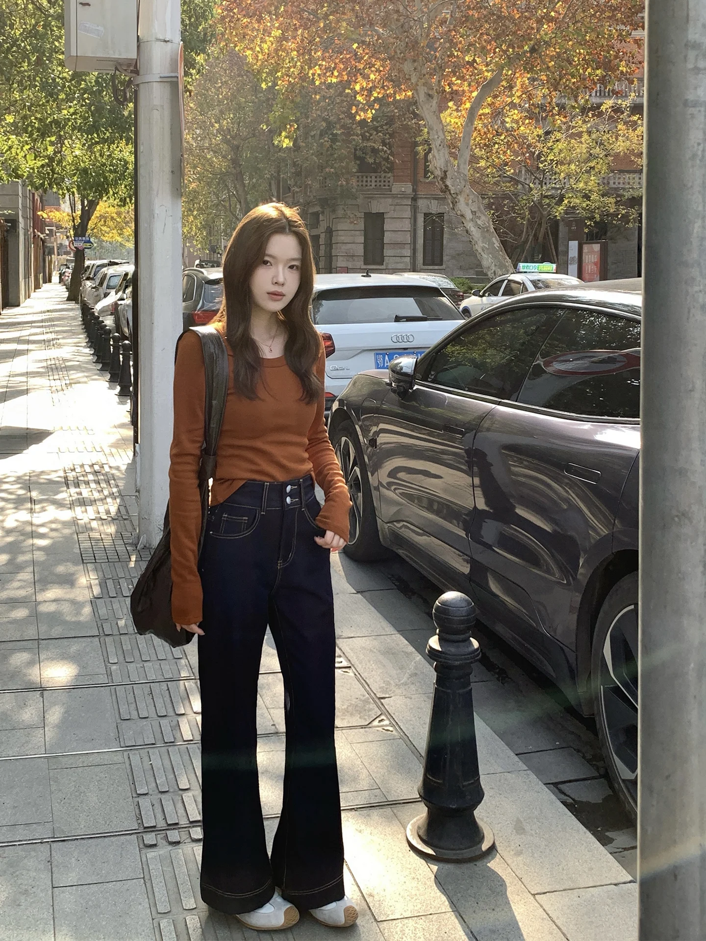 

OONA Women's Fce Lined Bootcut Jeans High Waist Cotton Denim Blue Non-fading Four-way Stretch Straight Leg Trousers