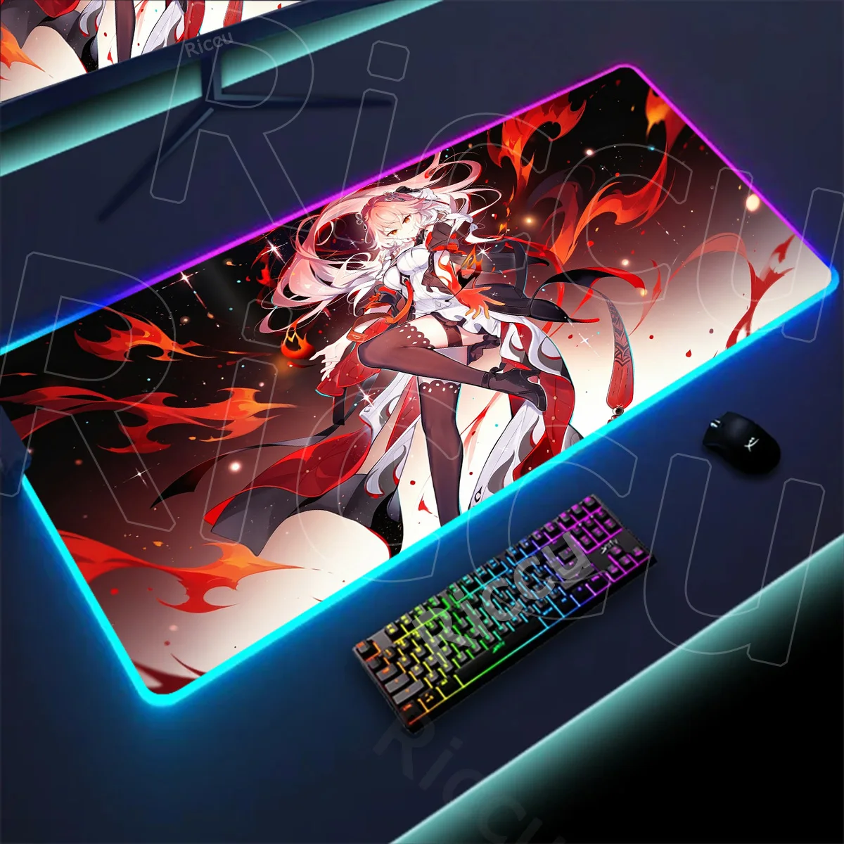 Gamer LED Keyboard Mat RGB Glowing Wuthering Waves Changli Mouse Pad Table Backlit  Aesthetic Decoration Desk Top PC Accessories