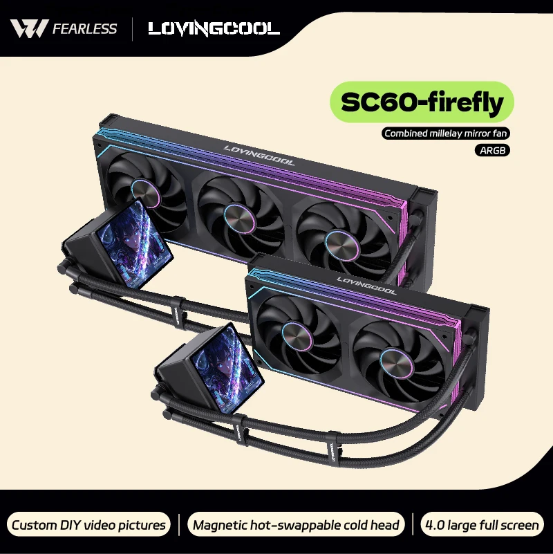 LOVINGCOOL SC60 Firefly 240 360 CPU Water Cooler Radiator Conjoined Fan ARGB DIY 4.0 Extra Large Full Screen Magnetic Cold Head