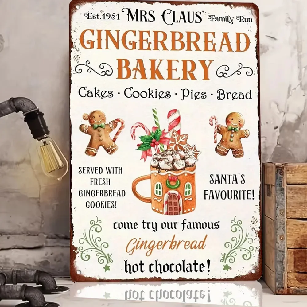 1pc sra. noel pão de gengibre padaria sinal de metal natal temático retro cartaz cozinha café bar casa fazenda decoração da parede de natal