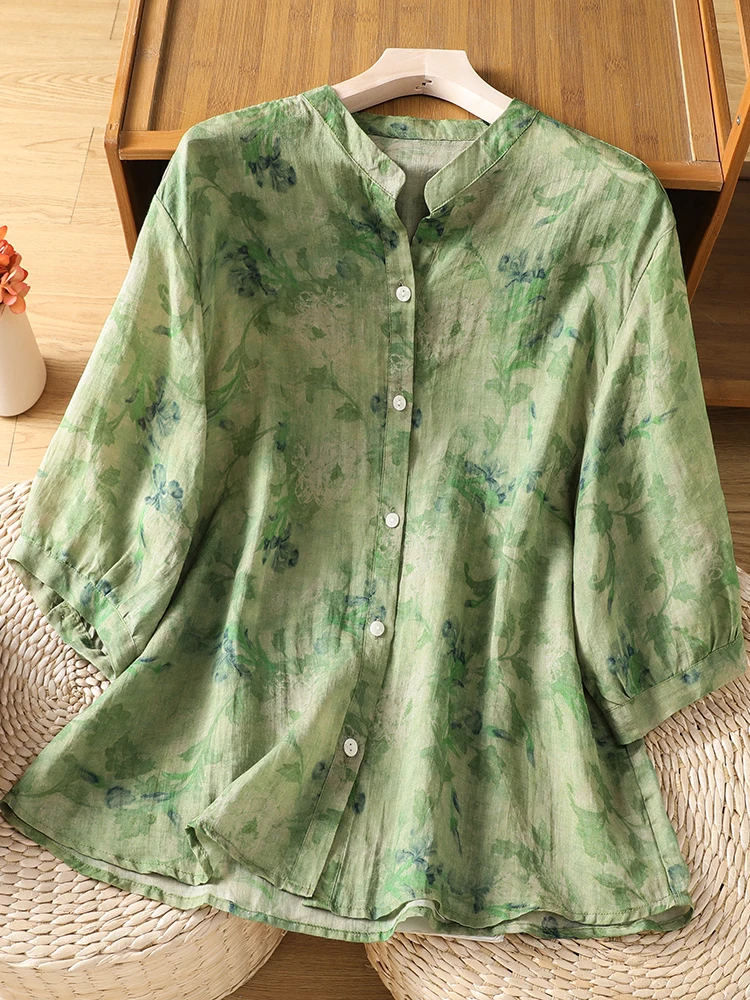 

Women's Floral Print Loose Fit Shirt Seven Sleeve Casual Breathable Summer Fashionable Versatile Slimming Top