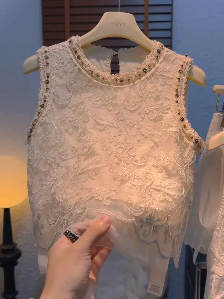 

Новая модная летняя блузка Ele с вышивкой и бисером, сложной отделкой, больших размеров, прямого кроя, стройнящая, для повседневной носки, с коротким рукавом