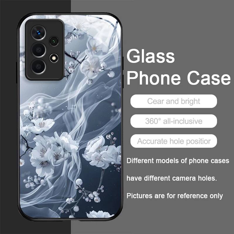 エレガントな桜の花柄強化ガラス製スマホケース Samsung Galaxy A06 A55 A54 A53 A52 A36 A14 A15 A31 Y2K対応カバー