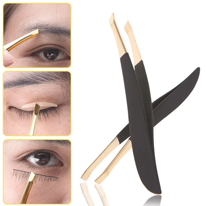 Pinzas profesionales de acero inoxidable para depilación, pinzas para cejas, Clip dorado, herramientas de maquillaje de belleza para mujer, 1 ud.