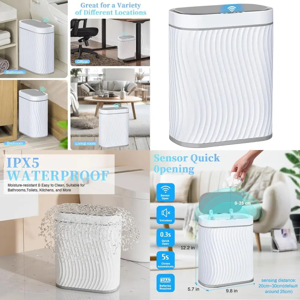 

Touchless 2.6 Gallon Slim Trash Bin - Waterproof, Ideal for Home & Office