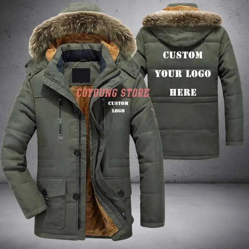 Custom Large Size Men Parkas Coat Plus Veet Thicken Zipper Clothing Warm Detachable Fur Collar Mens Winter Jacket