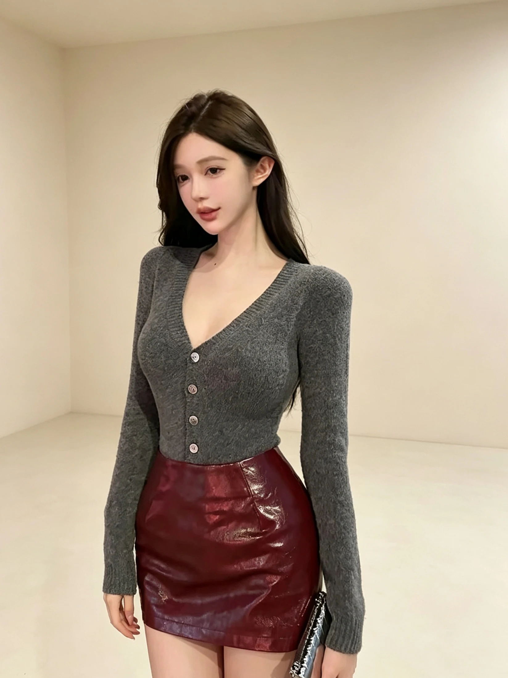 Sexy Short PU Leather Skirt with Texture High Waist Bodycon  Skirt for Women Spring Autumn Fashionable Half-length Skirt