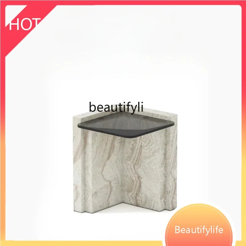 

a029 Light luxury marble tempered glass wabi-sabi wind edge several modern home living room minimalist designer