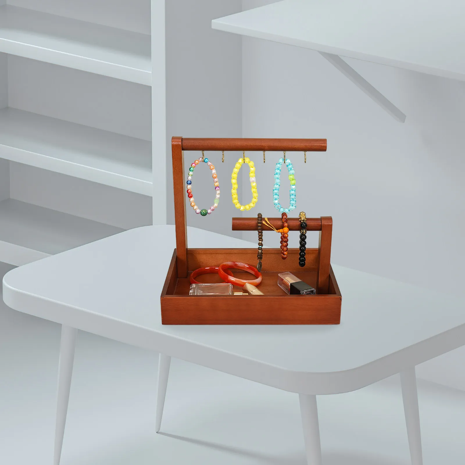 

Sturdy Hardwood Jewelry Display Rack for Bracelets Watches Bangles Rings Organizer Stand Retro Style Tabletop Storage and Home