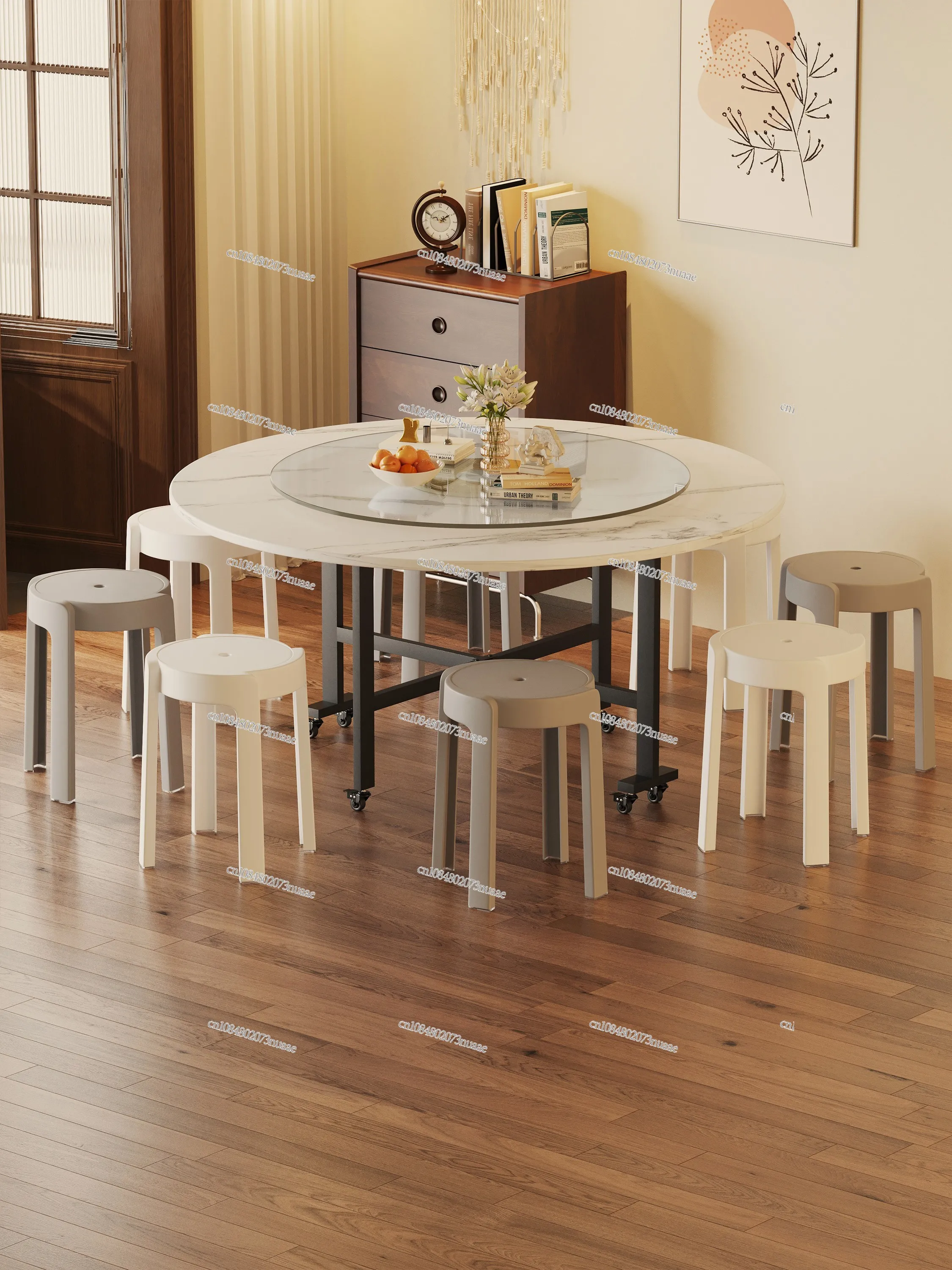 Foldable Table Dining Table Household Small Apartment Round Dining Table Simple Rental Room 10 People