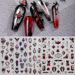 4pcs 5D Gothic Nail Art Stickers Vintage Rose Skull Heart Wing Design Adhesive Nail Decals Decoration Manicure Sliders