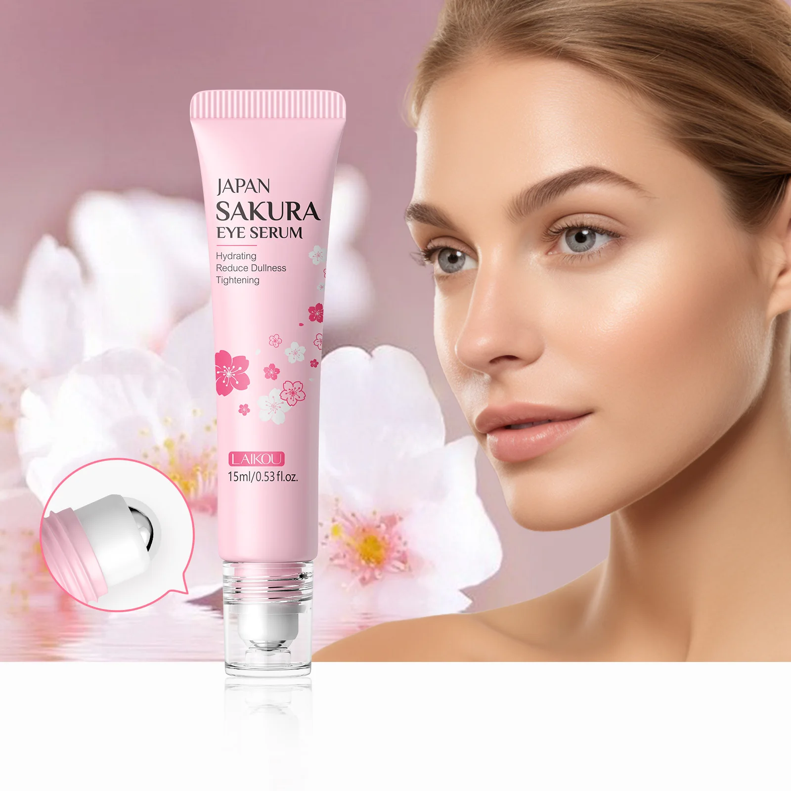 

LAIKOU Japan Sakura Roll-on Eye Cream Serum Repairing Reduce Wrinkles Eye Bags Nourishing Skin Care 15g