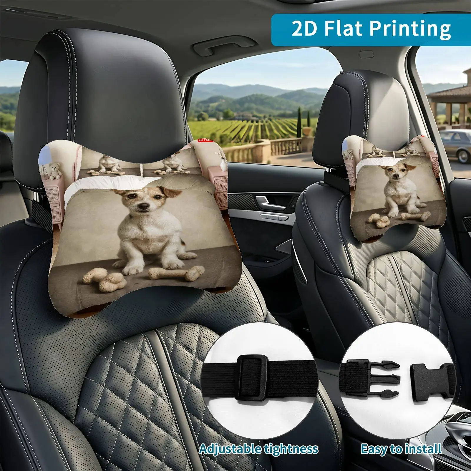 2pcs Dog Pet Bone Car Seat Headrest, Neck Support Cushion, Suitable For All Seasons Of Car Additions, Fresh Style Theme, Travel