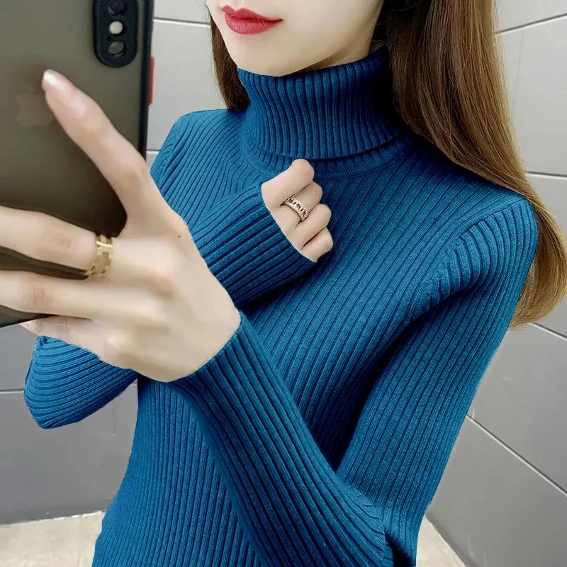 Turtleneck Sweater Base Shirt Women\'s Outside Wear Autumn Winter 2024 New Short Interior Fashion Slim Long-sleeved Knitwear Tops