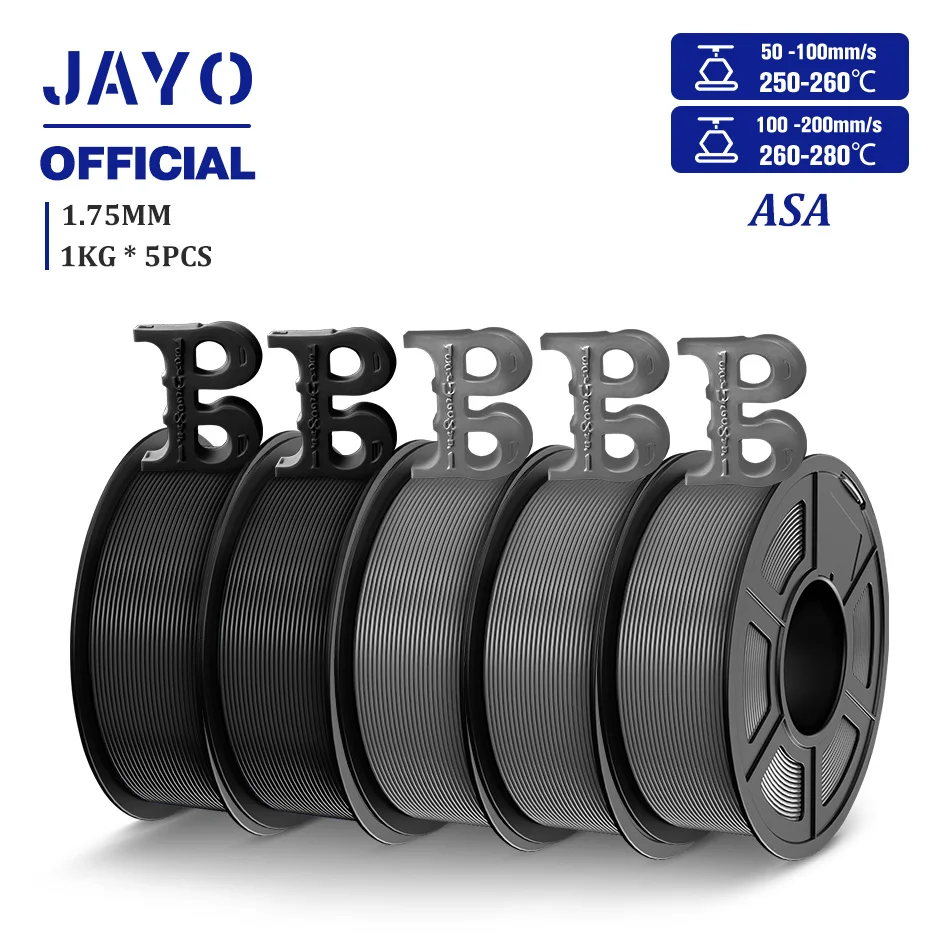JAYO ASA Filament 1.75mm 3D Printer Filament ASA 5 Rolls/set UV/Regen/Hittebestendig Tough 3D Filament 1KG Voor FDM 3D Printers