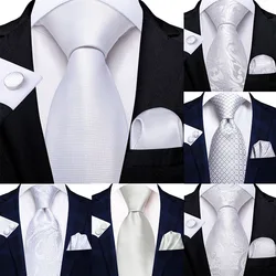 Ensemble de boutons de manchette Hanky, cravates blanches et argentées pour hommes, ensemble de boutons de manchette, de cou en soie, pour fête de mariage, Business, nouvelle marque de mode 2022