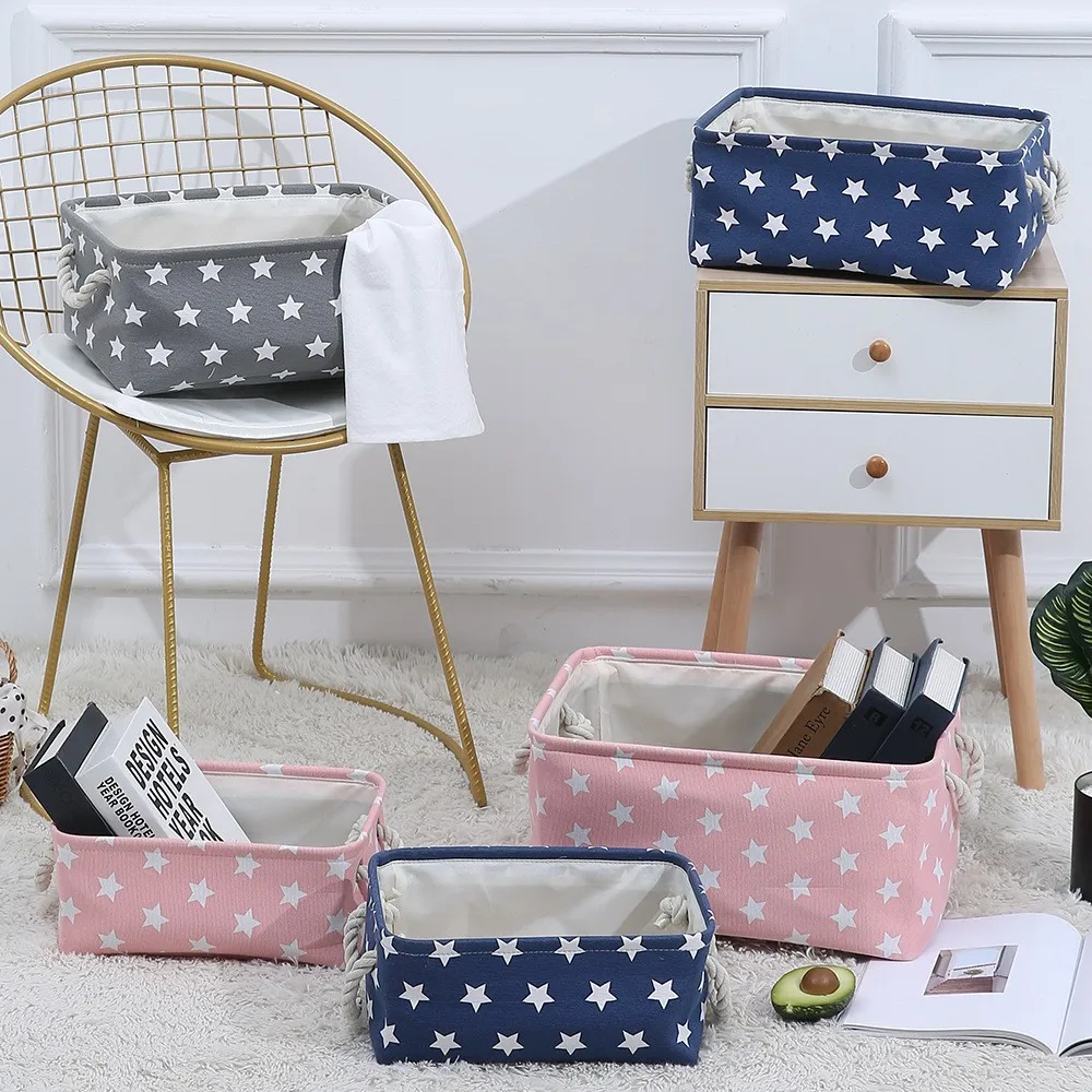 Cube Canvas Fabric Storage Basket Clothes Folding Storage Box For Nursery Underwear Toy Organizer Laundry Basket With Handle