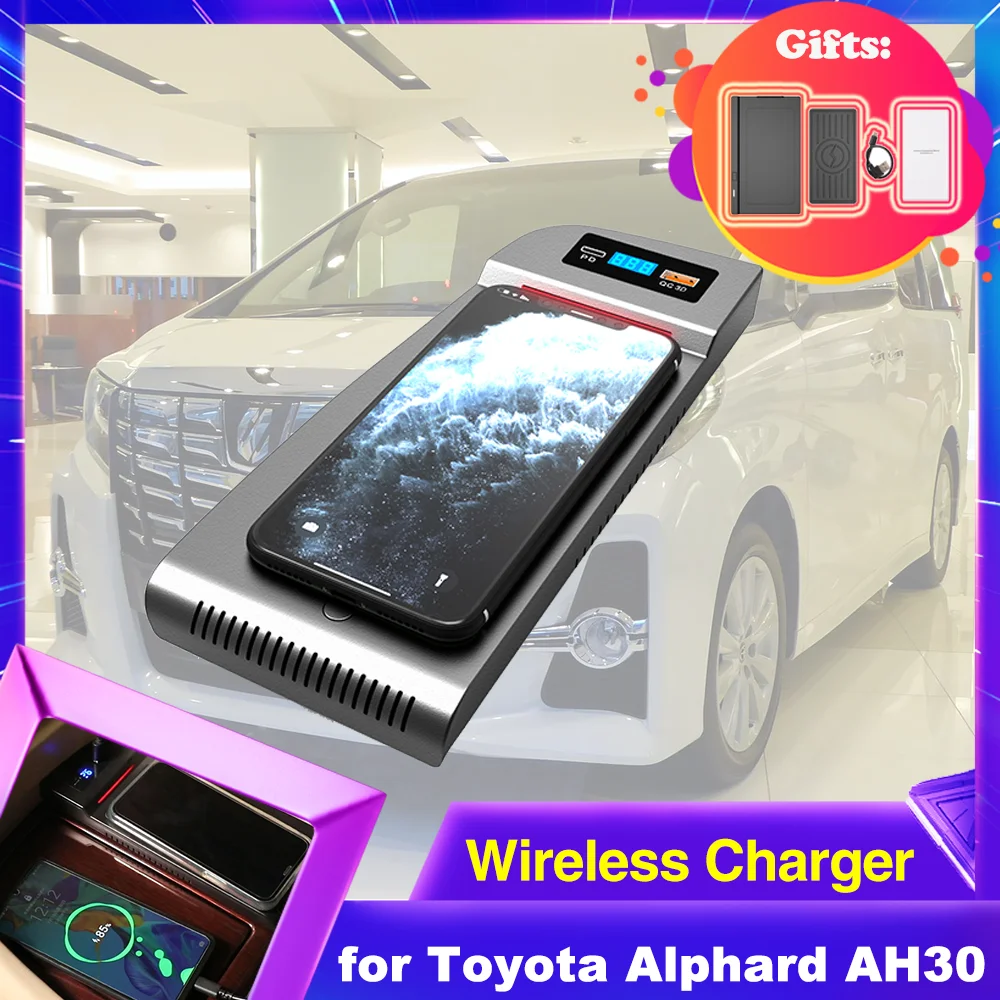

Автомобильная Беспроводная зарядная панель для Toyota Alphard AH30 Vellfire 2015 ~ 2022 2016 2017 2018 2019 2020 2021, быстрое зарядное устройство для телефона, панель, аксессуары