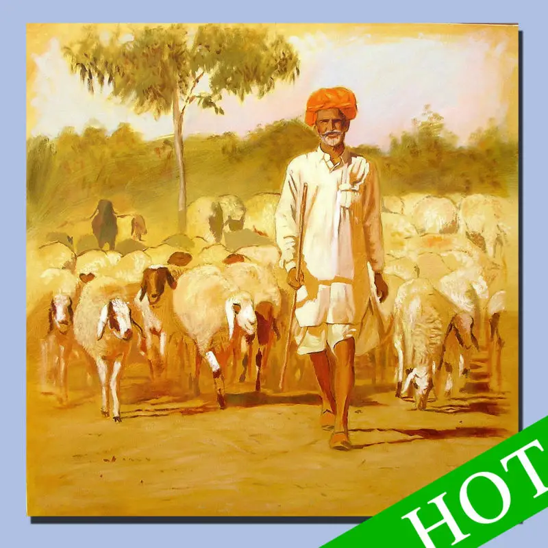 Desert Scene Wall Decor Canvas Traditional Rajasthani Indian Shepherd Art Painting