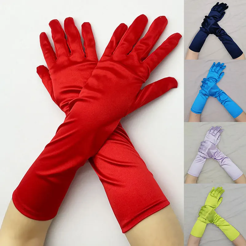 Classic Adult Black White Red Grey Skin Opera/Elbow/Wrist Stretch Satin Finger Long Gloves Women Flapper Gloves Matching Costume