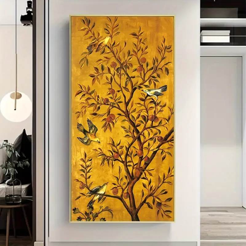(1PC Unframe)1pc Unframed Canvas Poster, Modern Art, Birds Singing And Flowers Fragrant Wall Art, Ideal Gift For Bedroom Living
