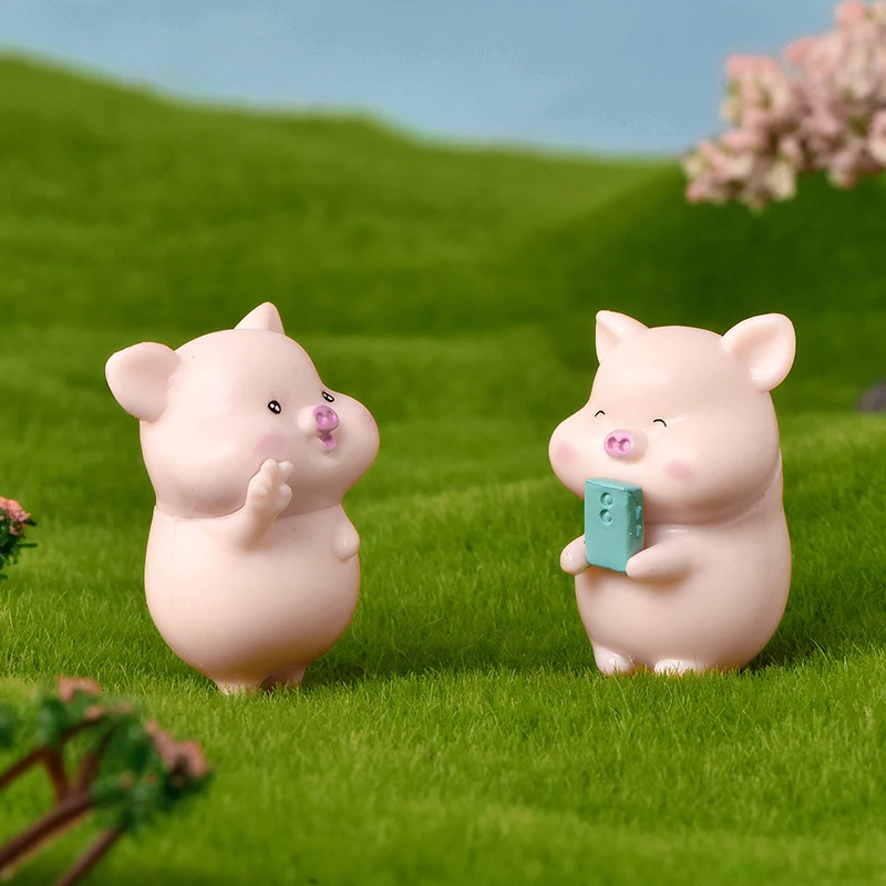 Mini Cute Pig Figurine Animal Model Moss Micro Landscape Home Decor Miniature Fairy Garden Decoration Accessories