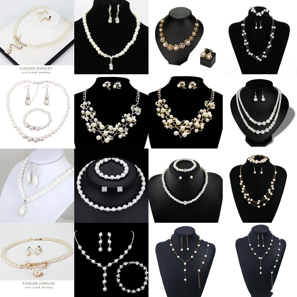 1Set Multilayer Simulation Pearls Necklace Bracelet Earrings For Women Wedding Bridal Elegant Jewelry Sets Gold/Silver Color