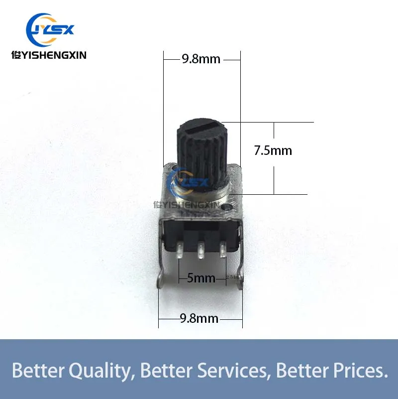 5 SZTUK RV09 Poziomy wał 7,5 mm 0932 Regulowany rezystor 1K 2K 5K 10K 20K 50K 100KΩ 0932 3-pinowy potencjometr obrotowy z uszczelką