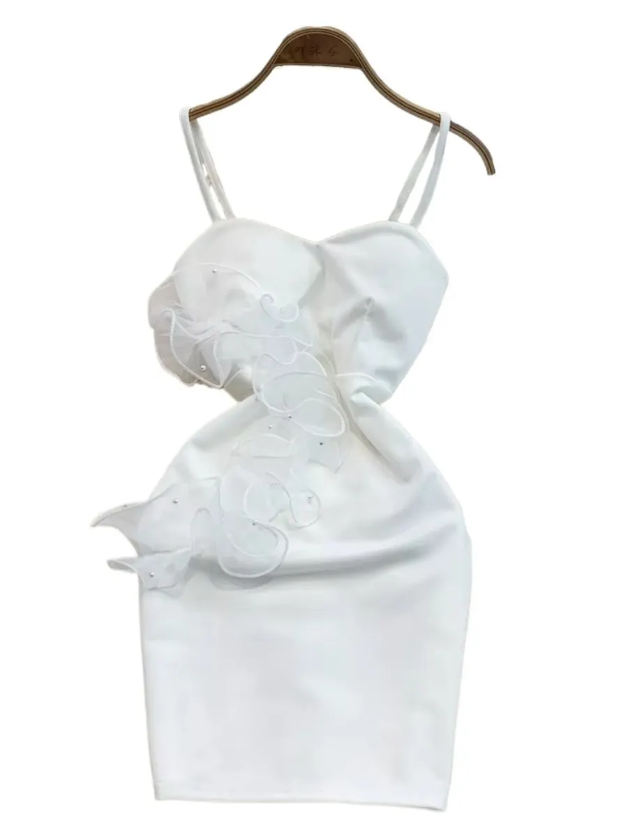 SsTss ผู้หญิง Y2K Neon Mini Dress - 3D ดอกไม้ Appliqué Strapless Bodice ปรับ Strappy กระโปรง 2025 Clubwear ชุดเปลือย