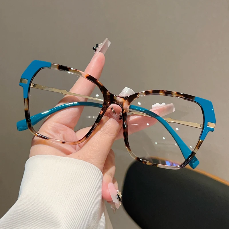 KAMMPT Übergroße Brillen für Damen 2026 Neue Mode Patchwork Optische Fassungen Trendiges Markendesign Blaulichtfilter Dekorative Brillen