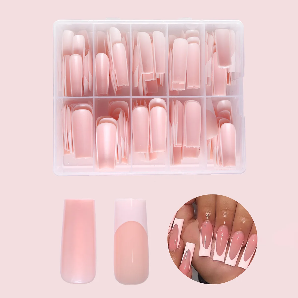 

360pcs Long Ballet White French Press on Nails Simple Pink Coffin False Nails Wearable Detachable Fake Nail Tips Manicure Set