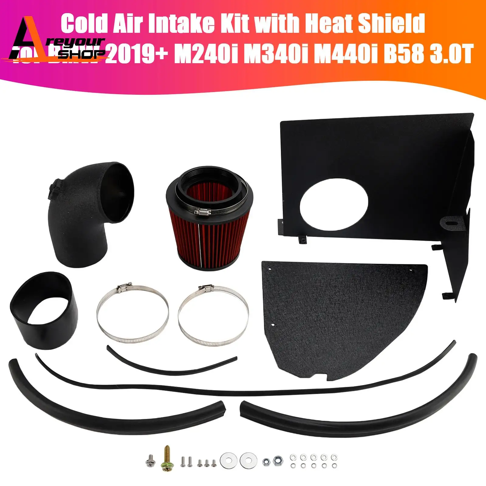 

Комплект впуска холодного воздуха Areyourshop с теплозащитным экраном для BMW 2019+ M240i M340i M440i B58 3.0T
