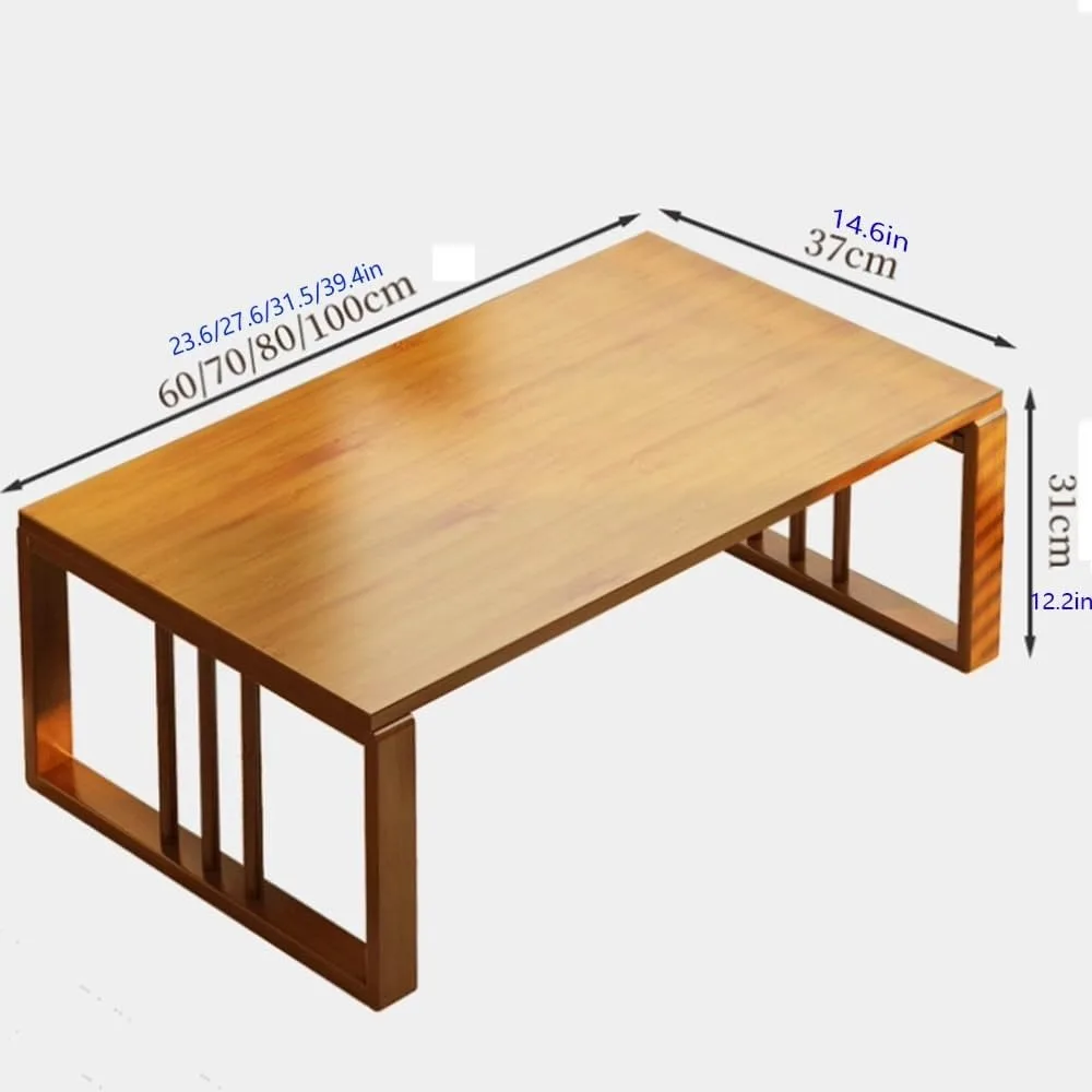 Mesa de centro rústica japonesa, mesa de chá baixa, bambu, pequena mesa de meditação, centro moderno, 28 polegadas, 32 polegadas, mesa tatami