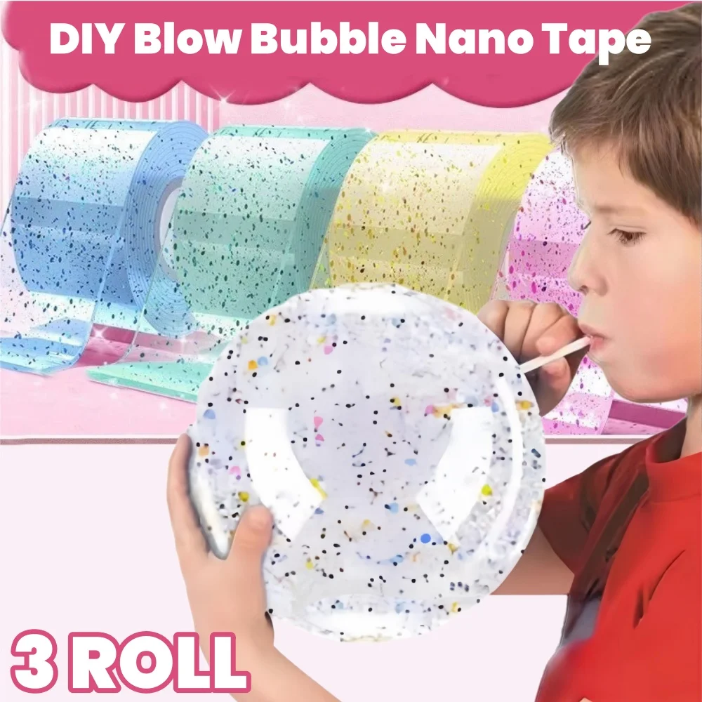 3Roll-1Roll DIY Blow Bubbles Nano Double Sided Tape Seamless Reduce Pressure Sequin Toy Tape Household Crafts Fixed Gel Sticker