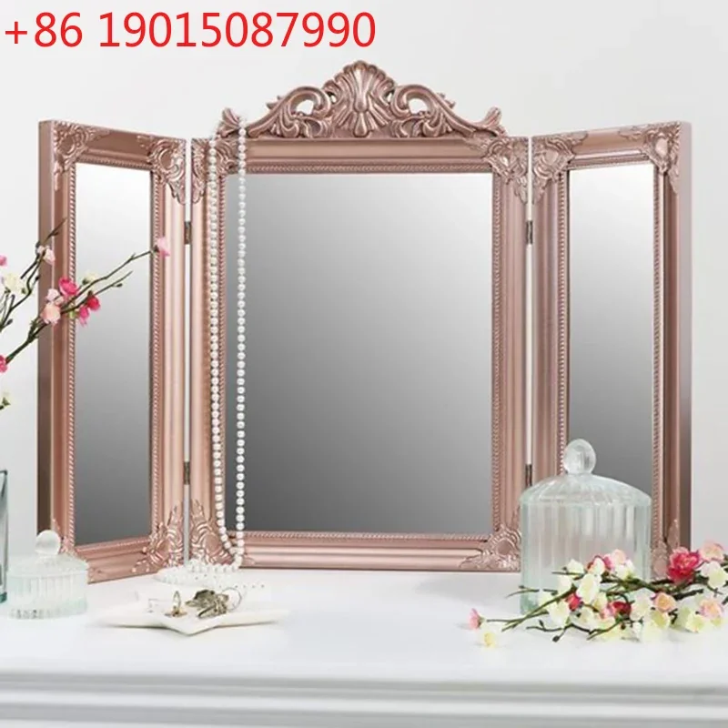 

Retro dressing European bedroom desktop folding desktop three-sided French engraved mirror