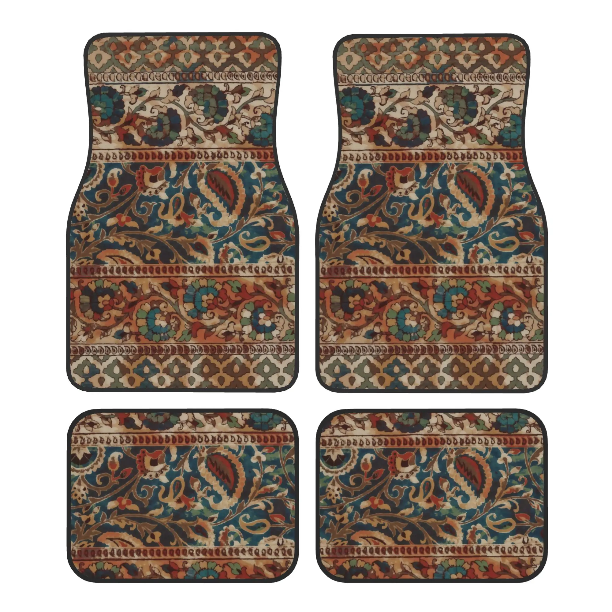 4pcs Car Floor Mats With Exquisite Bohemian Style Design, Perfectly Designed Patterns, Suitable For Cars, Trucks, And SUVs, Dura