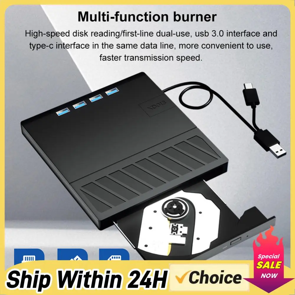 

Портативный CD/DVD-плеер 7-в-1 USB 3.0 Type-C с портами SD/TF, тонкий оптический привод для Windows XP/7/8/10/11, для ноутбуков и настольных ПК