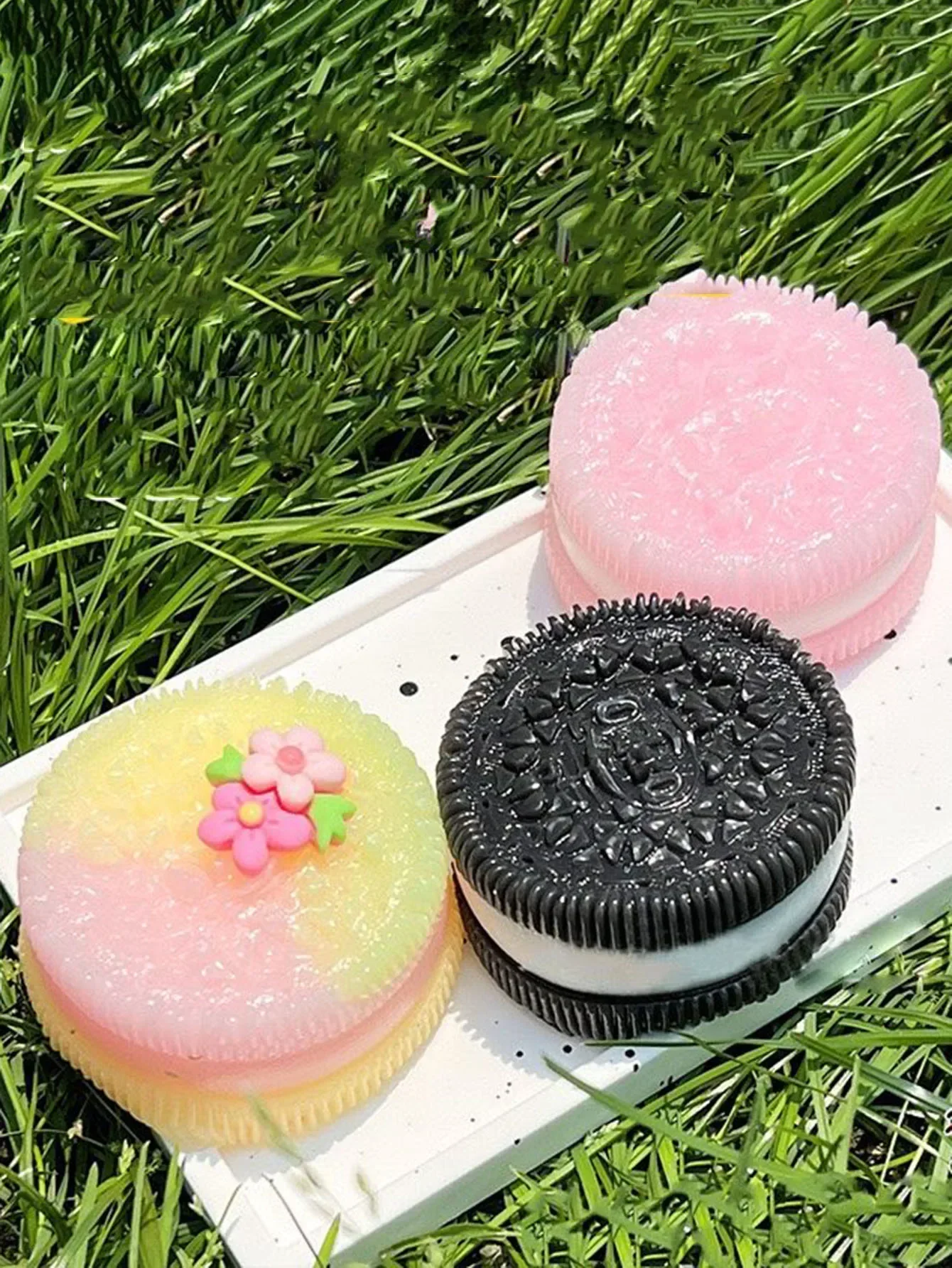 Soft Oreo Silicone Stress Pressure Relief Squishy Toys Mochi Taba Squishy Simulated Cookies Fidget Toy Biscuit Pinching Toys