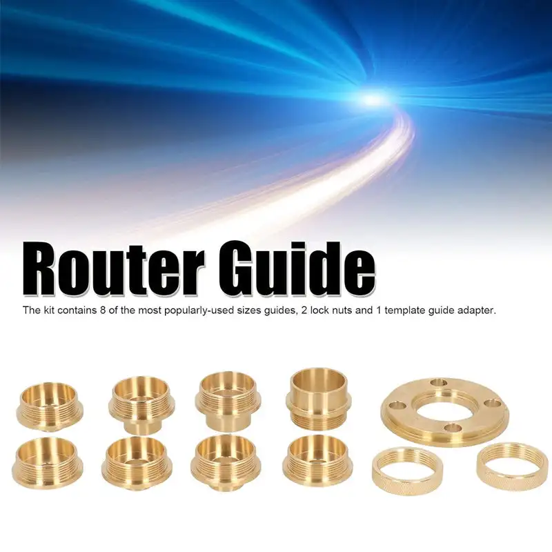 

11PCS Brass Router Template Guides Bushing Kit With Lock Nut Adapter Router Guide Accessory Template Guide Bushing Kit