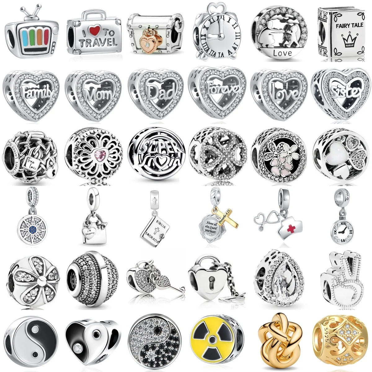 New S925 Silver Piano Clock Tree Family Mom Parent Child Talisman Charm Bead Fit for Version Bracelet DIY Boutique Jewelry